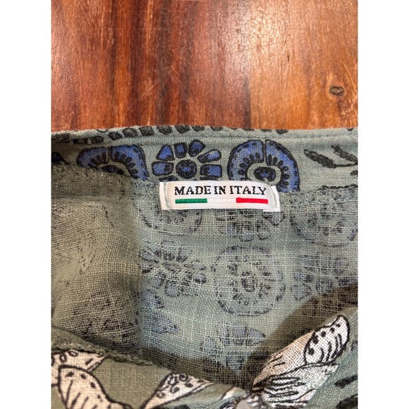 Made in Italy green floral Print 3/4 Sleeve Linen  button up blouse XL women's - Picture 7 of 12